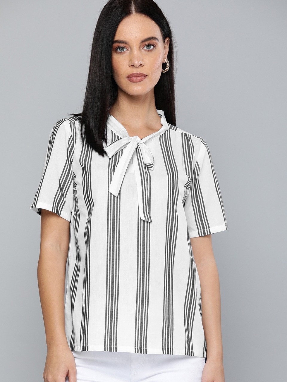 HERE&NOW Women Striped Pure Cotton Top