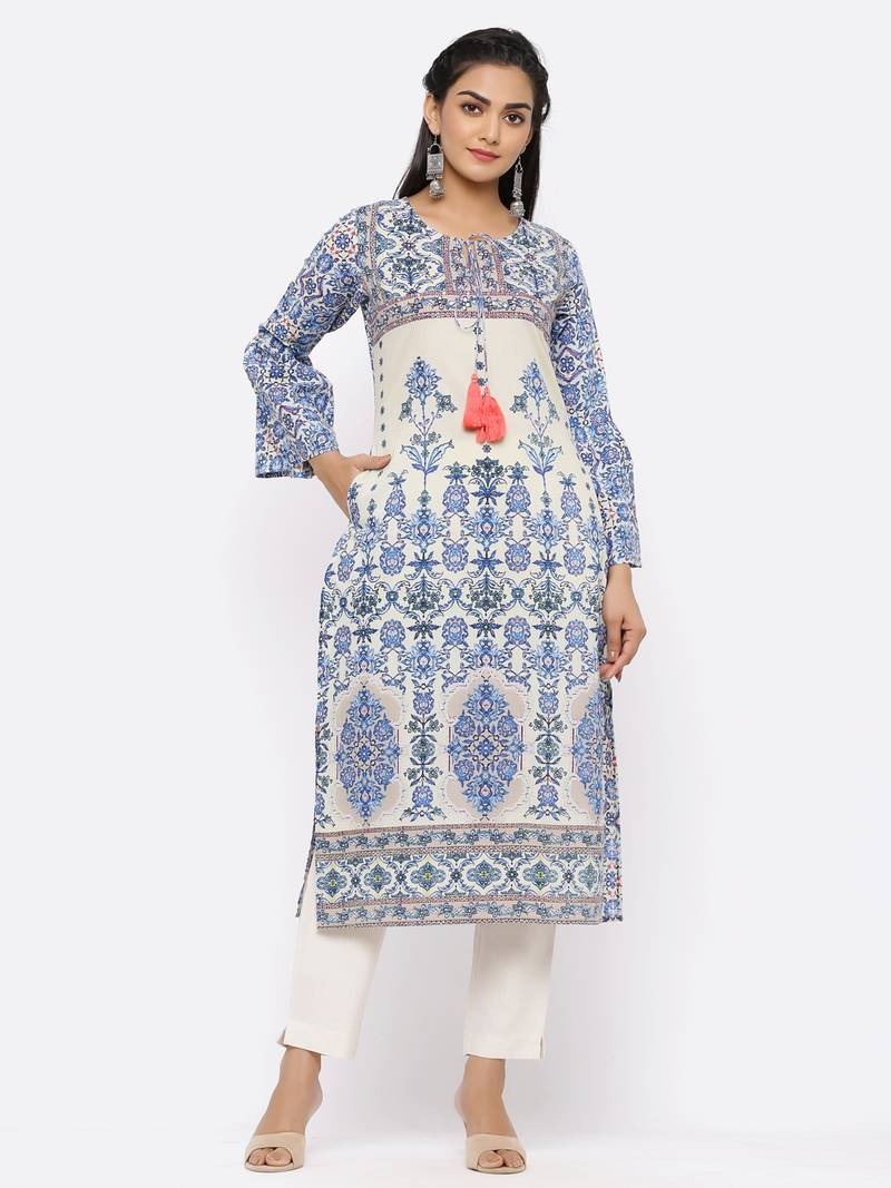 JUNIPER CAMBRIC PRINTED STRAIGHT KURTA