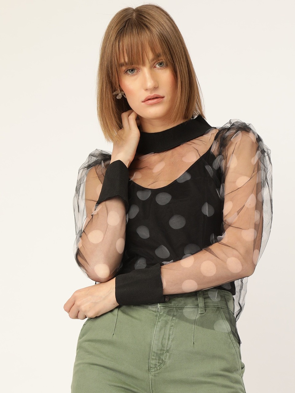 MANGO Women Sheer Polka Dots Printed Top