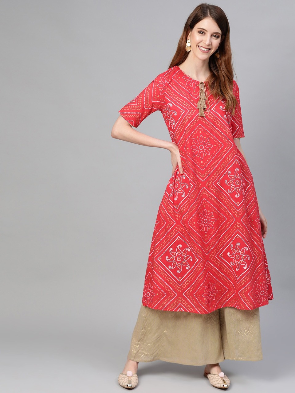 HERE&NOW Women Bandhani Printed A-Line Kurta