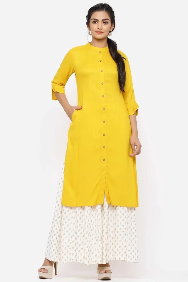 Juniper Womens Rayon Solid A-Line Kurta With Side Pocket