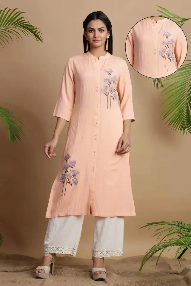 Juniper Womens Rayon Flex Embroidered A-Line Kurta With Pocket