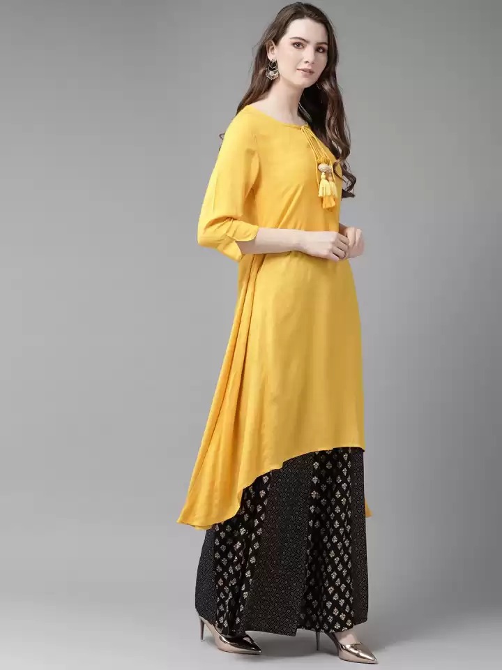 Juniper Women Solid Rayon Asymmetric Kurta
