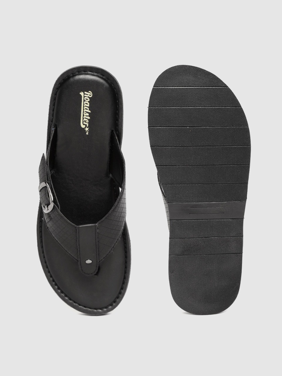 Roadster Men Checked Comfort Sandals with Buckle Detail