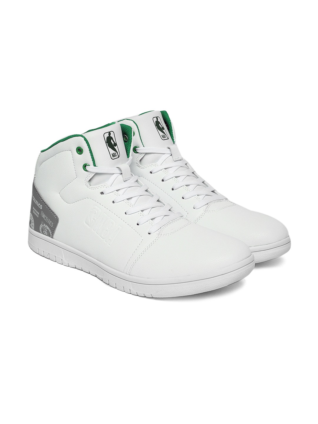 NBA Men White Solid Mid-Top Boston Celtics Sneakers