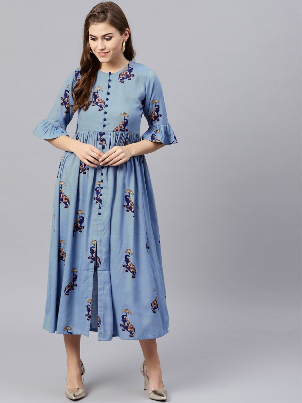 GERUA Women Printed Midi Empire Dress