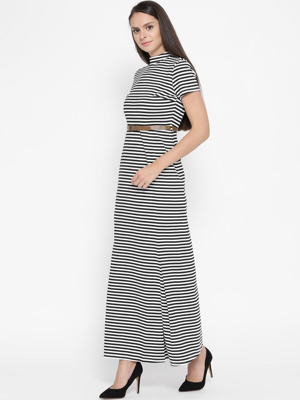 Vero Moda Women Striped Belted Maxi Dress