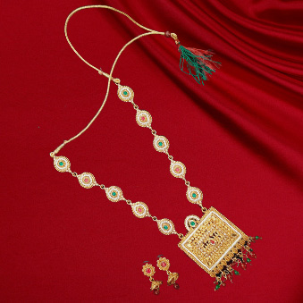 Jack Williams Gold-Red-Green Imitation Kundan long Necklace Set