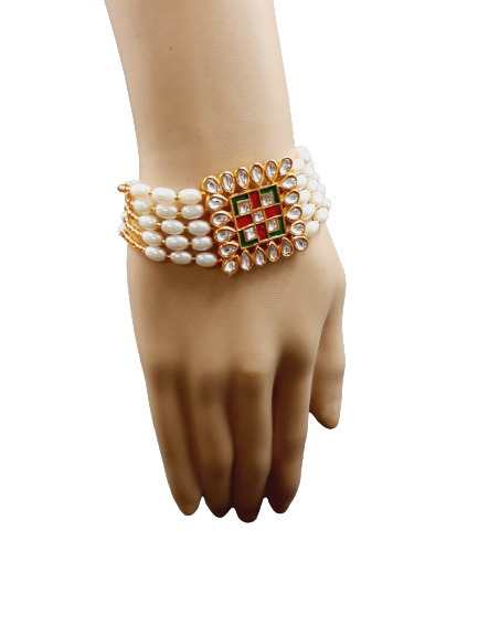 Jack Williams Gold-Plated Kundan & Pearl  Wraparound Bracelets