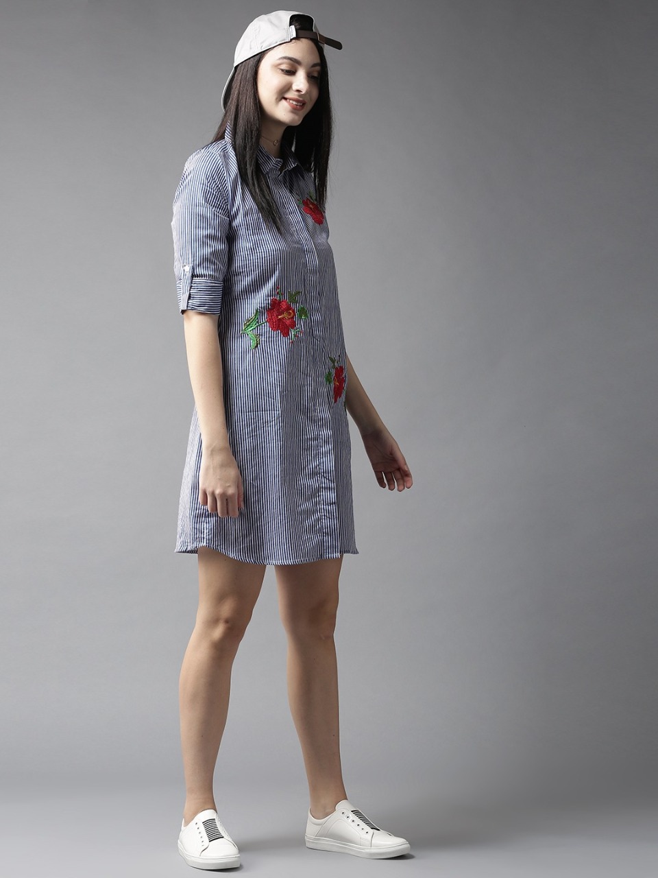 HERE&NOW Striped Cotton Shirt Dress