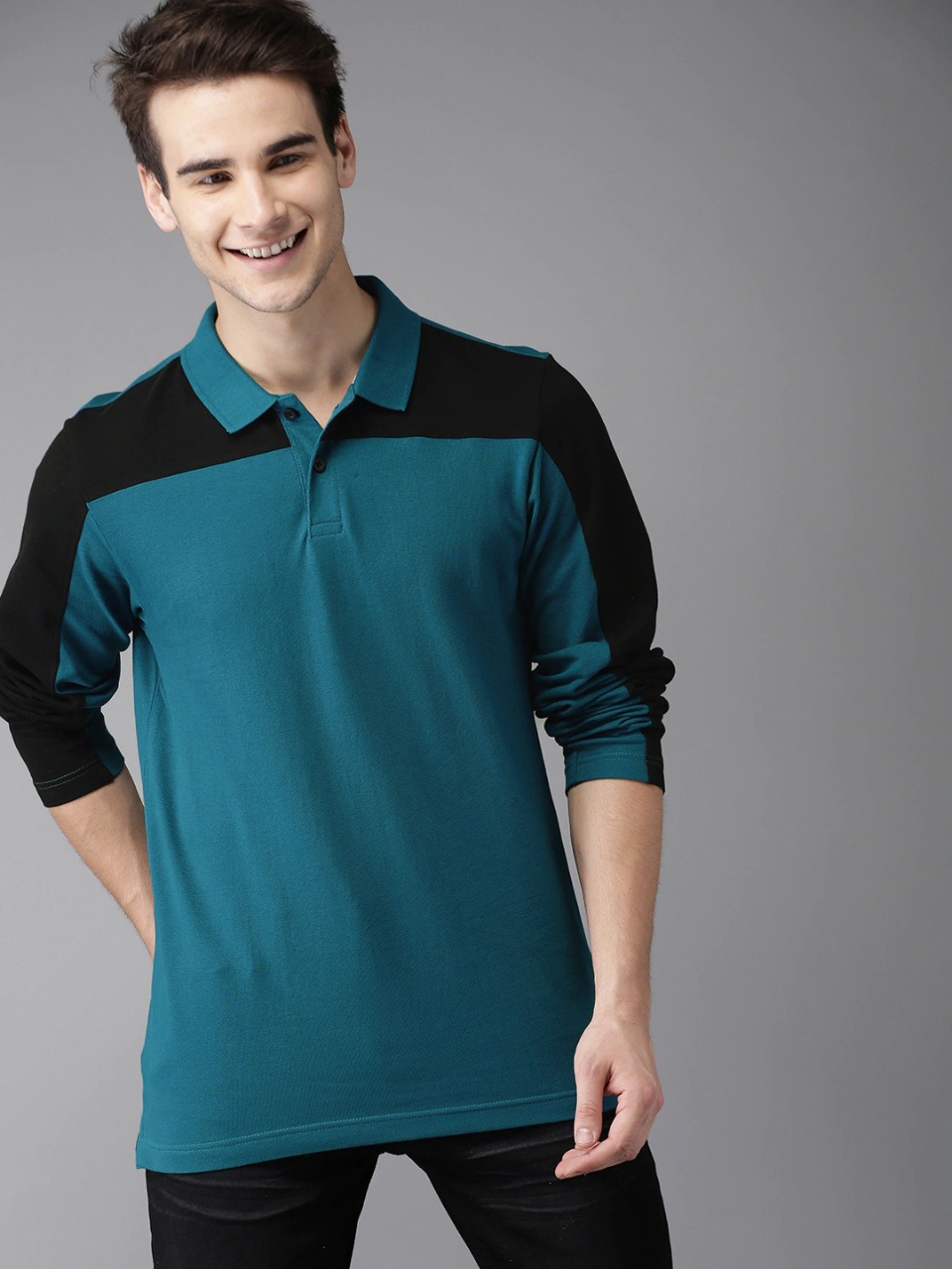 HERE&NOW Men Solid Polo Collar Pure Cotton T-shirt