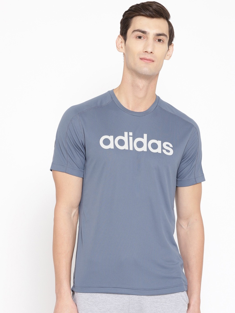 ADIDAS Men D2M Cool Logo Printed Round Neck T-shirt