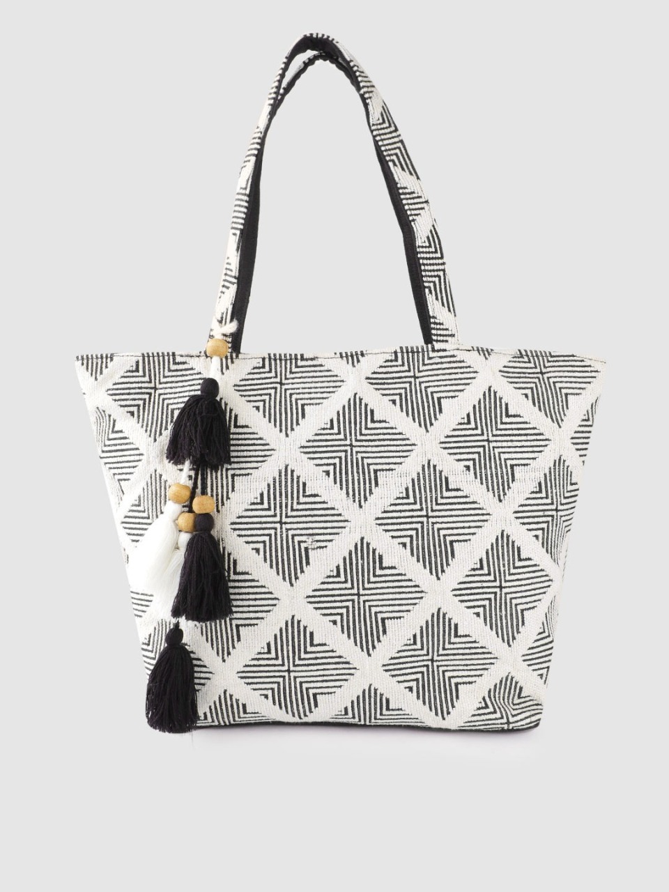 Anouk Geometric Jacquard Self Design Shoulder Bag with Tasselled