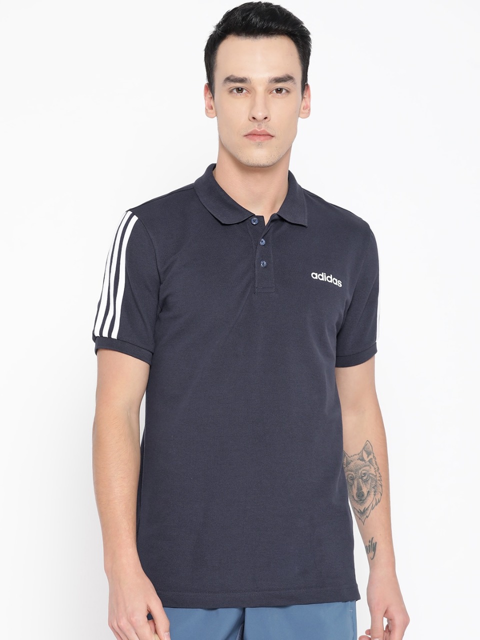 ADIDAS Men Solid Lifestyle 3-Stripes Polo T-shirt