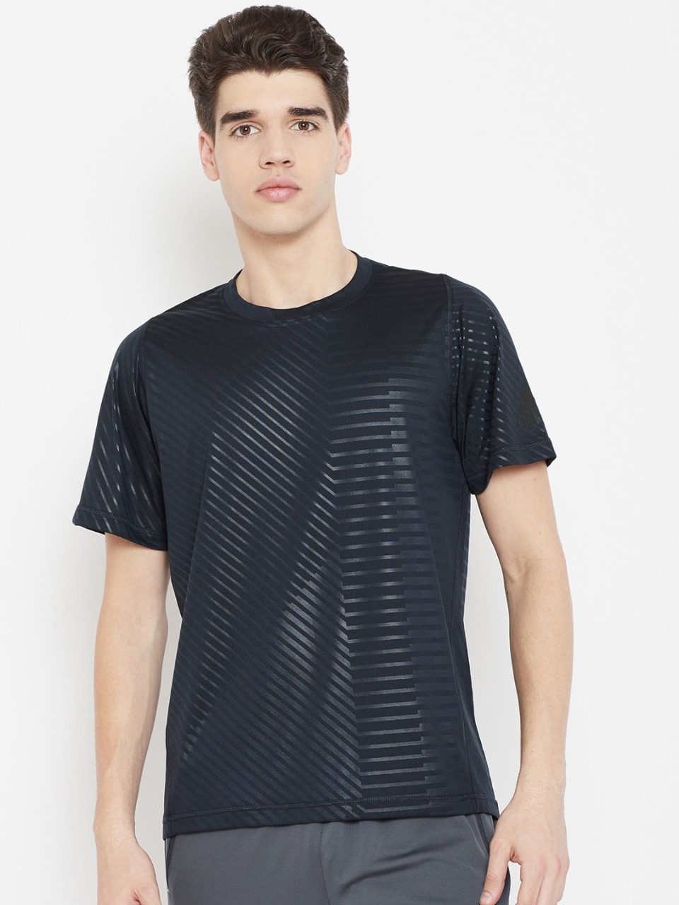 ADIDAS Men Striped Training Freelift Embossed T-Shirt