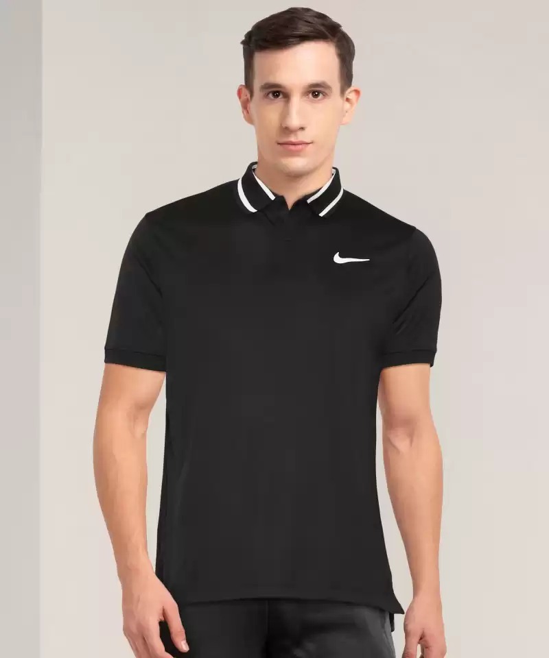 NIKE Self Design Men Polo Neck Black T-Shirt