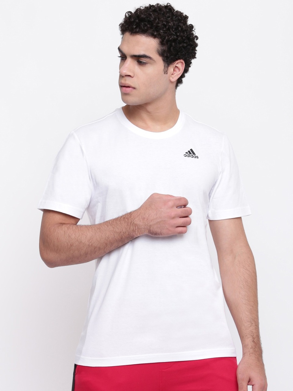 ADIDAS Men White Printed Back Must Haves Badge of Sport Round Neck T-shirt