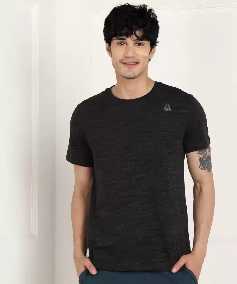 REEBOK Self Design Men Round Neck Grey T-Shirt