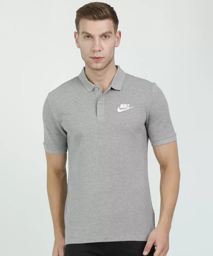 NIKE Solid Men Polo Neck Grey T-Shirt