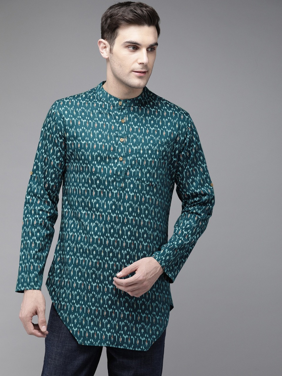 Anouk Men Printed Asymmetric Fusion Straight Kurta