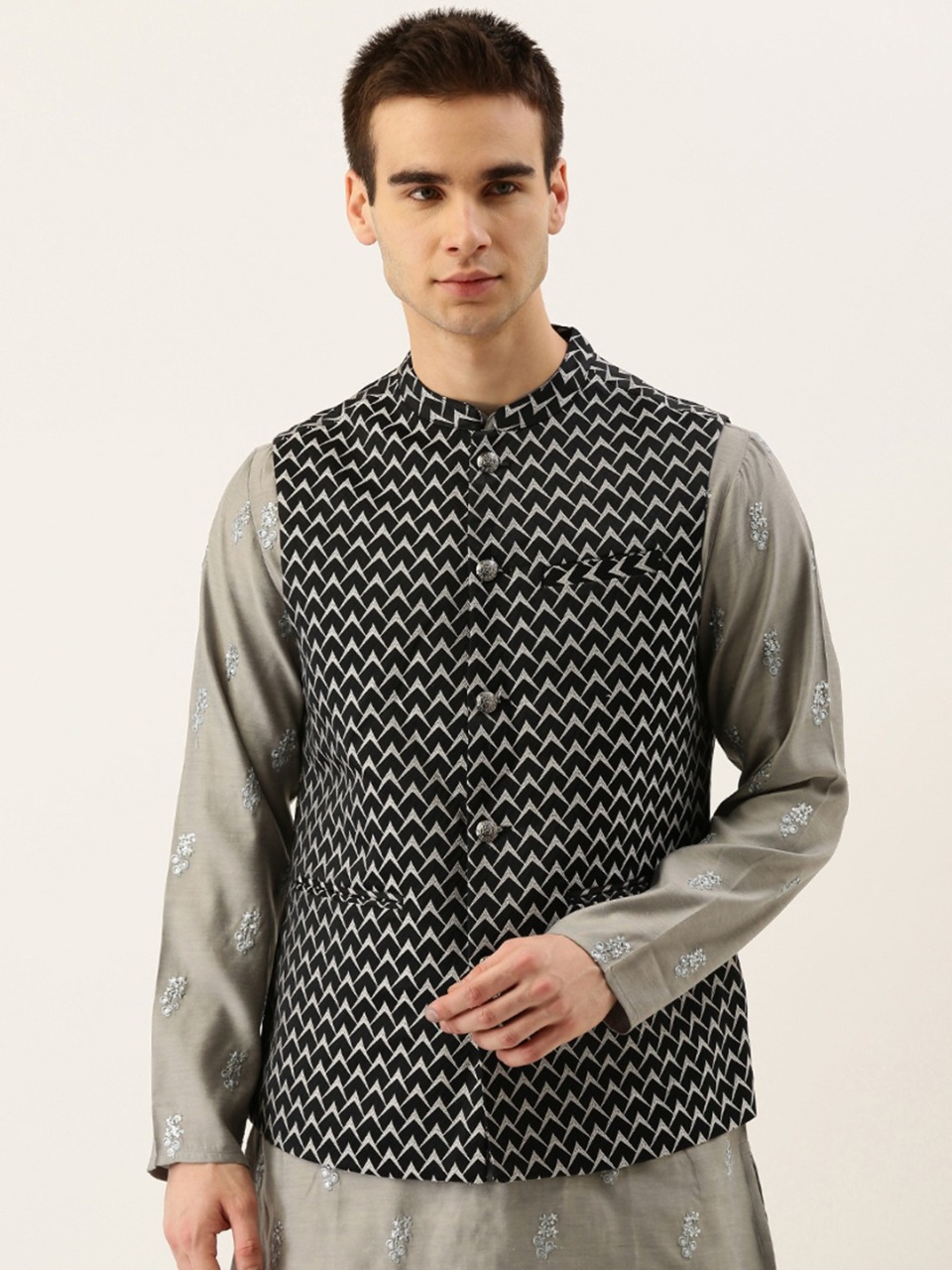 House of Pataudi Men Printed Ethnic Nehru Jacket