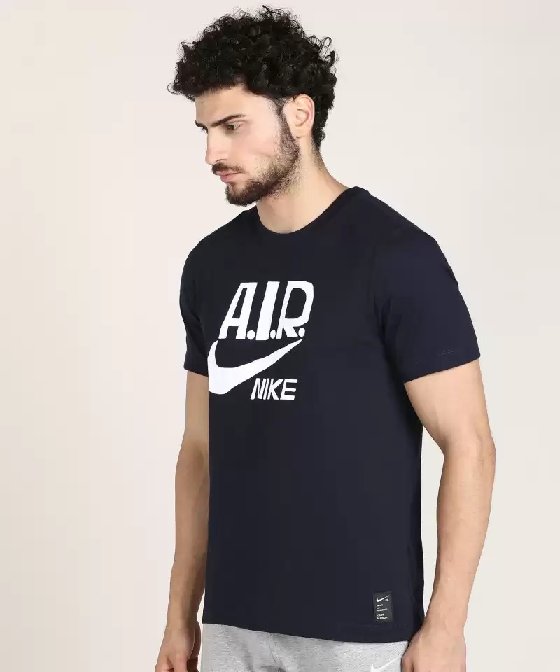 NIKE Printed Men Round Neck Blue T-Shirt