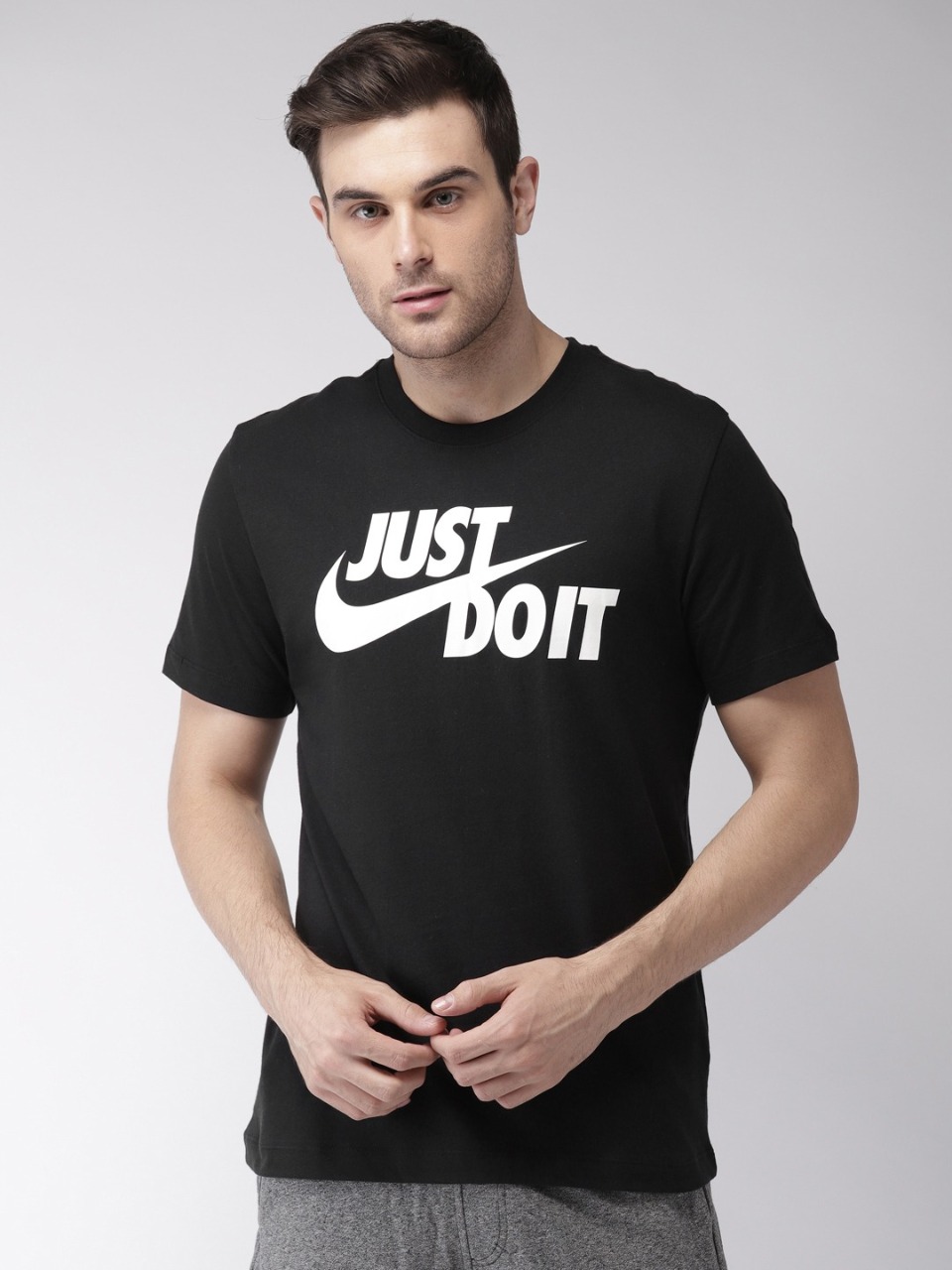 Nike Men Black Printed Round Neck Pure Cotton T-shirt