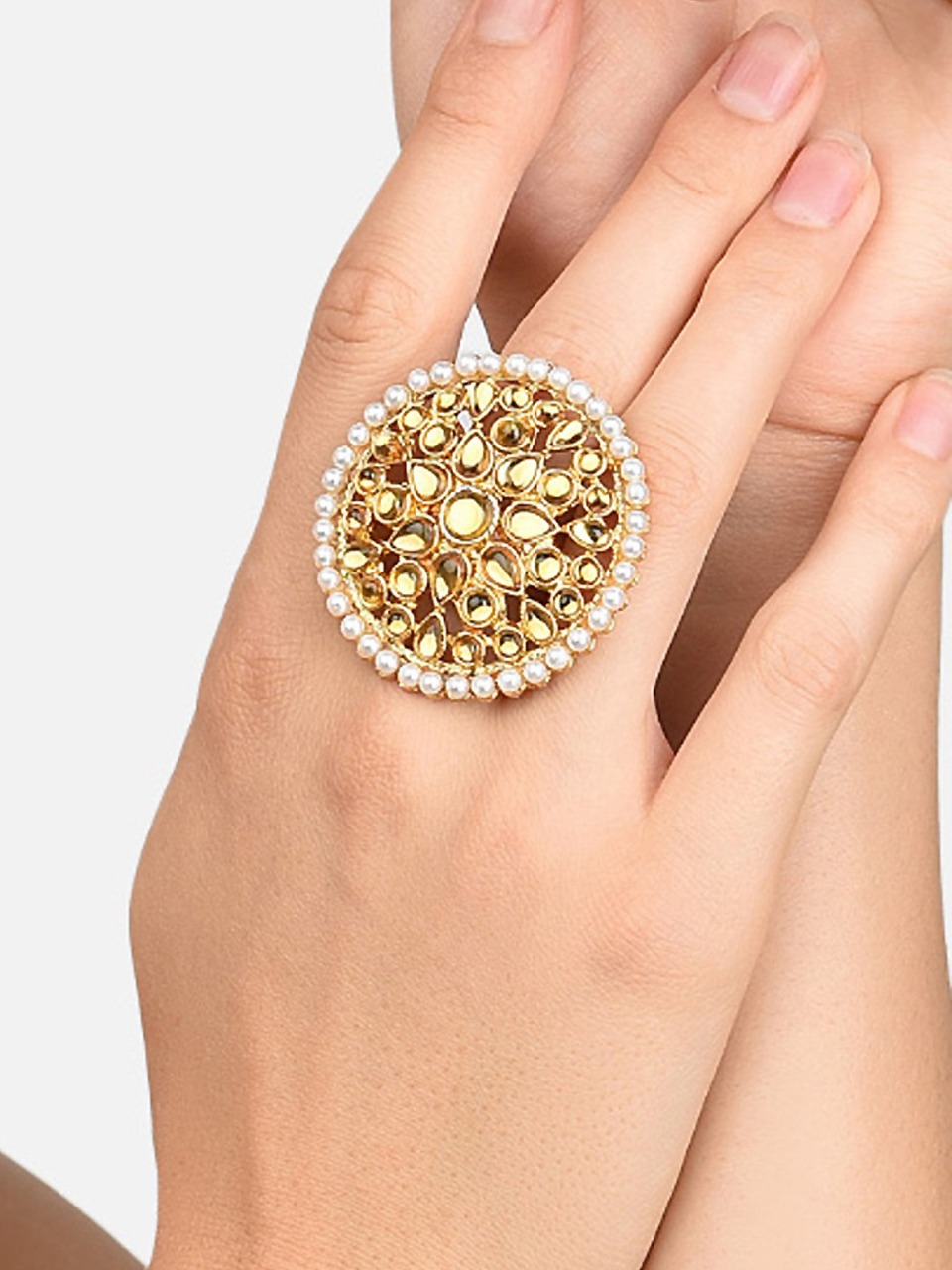 Zaveri Pearls Gold Toned Stone Studded Adjustable Finger Ring