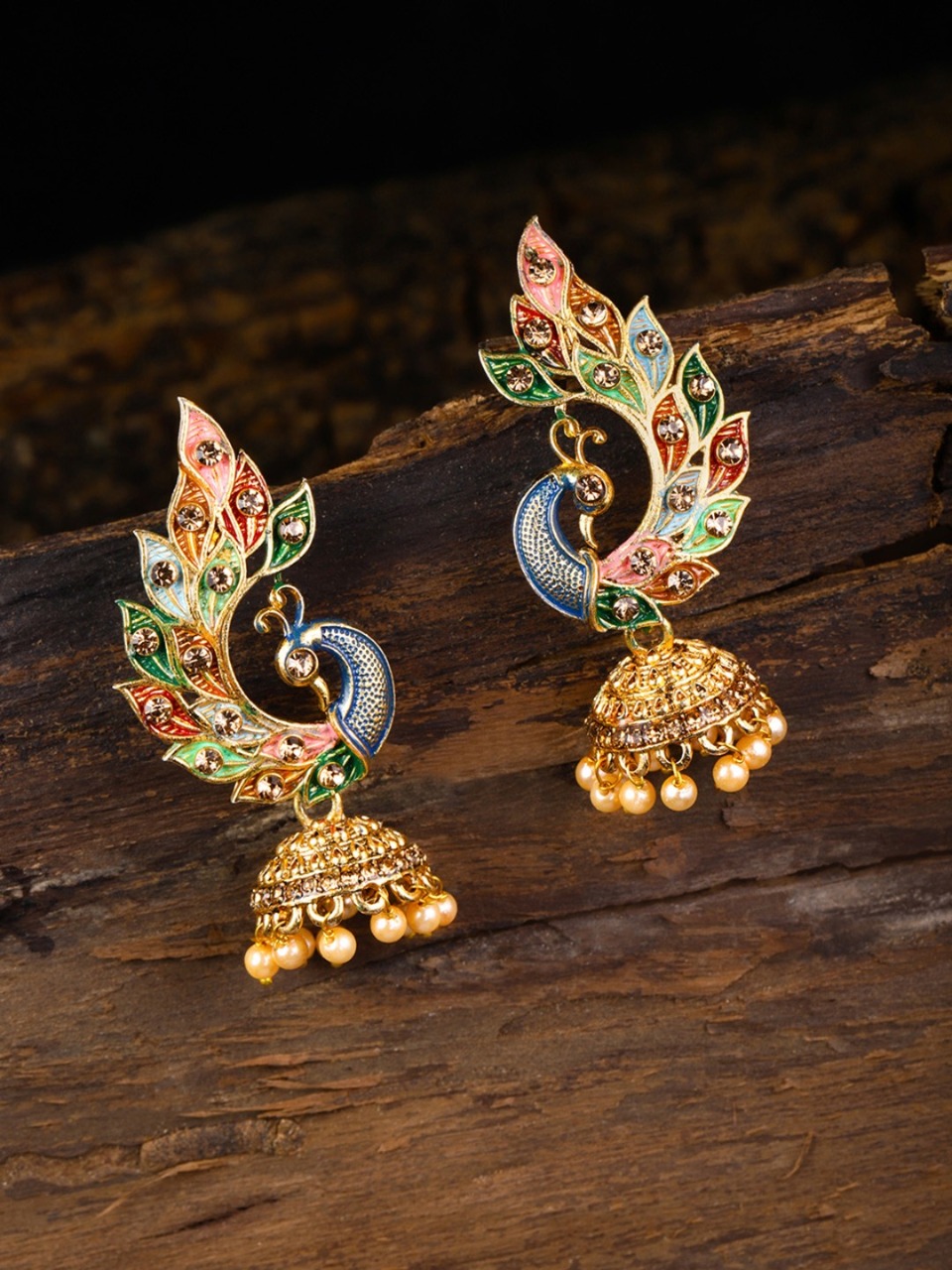 Zaveri Pearls Multicoloured Peacock Shaped Jhumkas