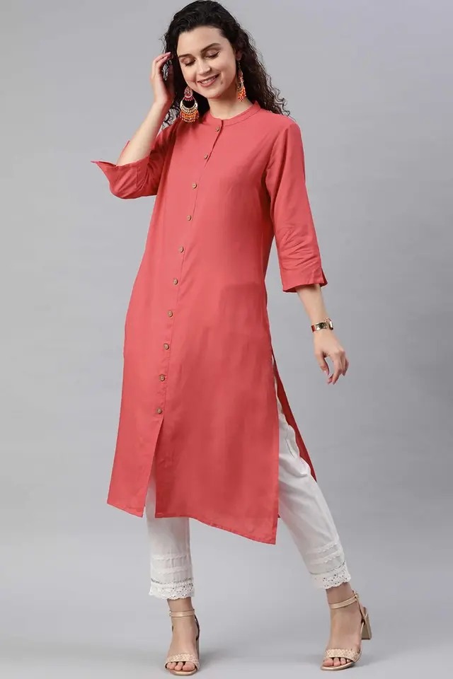 Juniper Womens Rayon Solid A-Line Kurta With Side Pocket