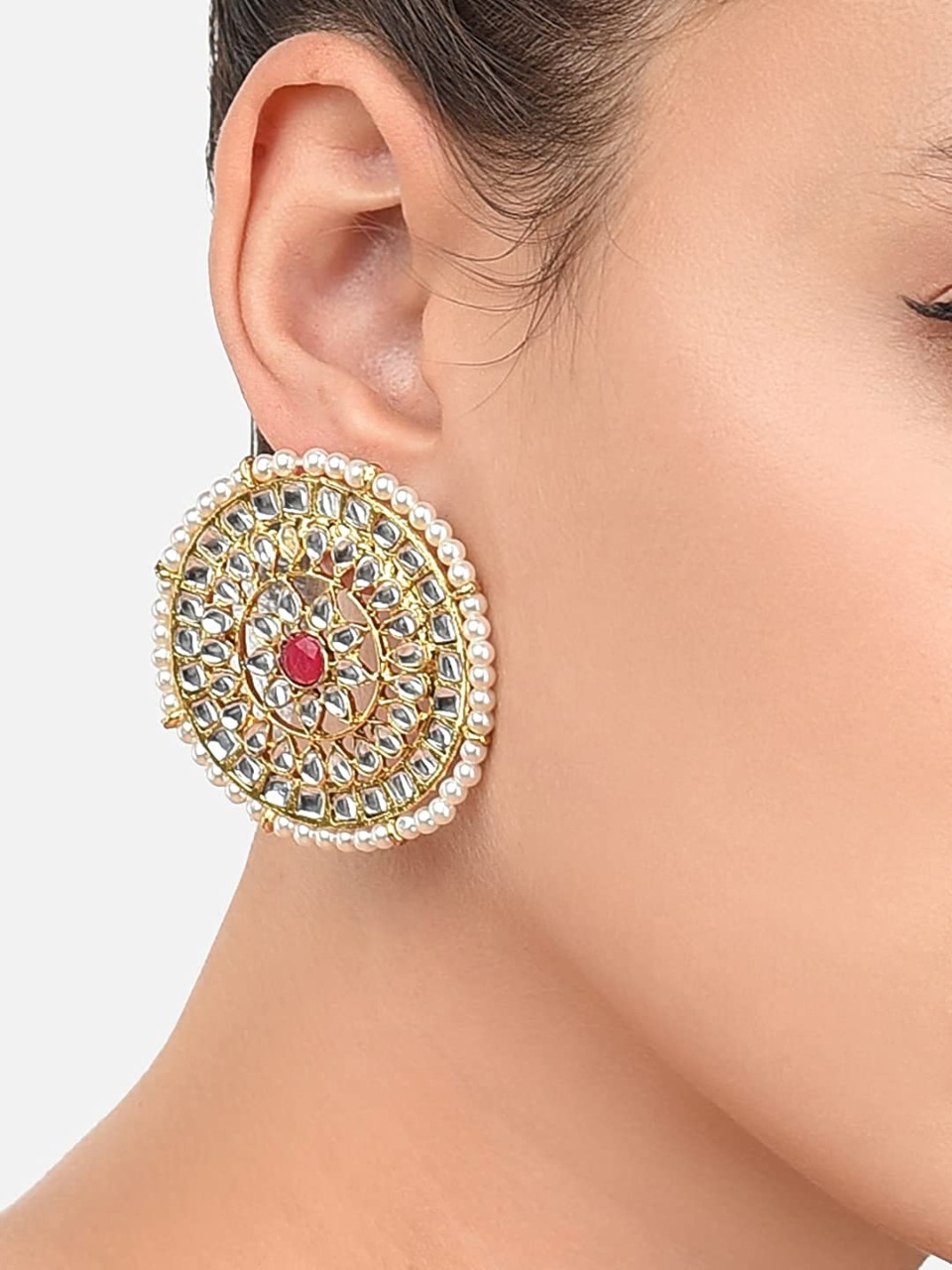 Zaveri Pearls Kundan & Pearls Circular Stud Earring For Women