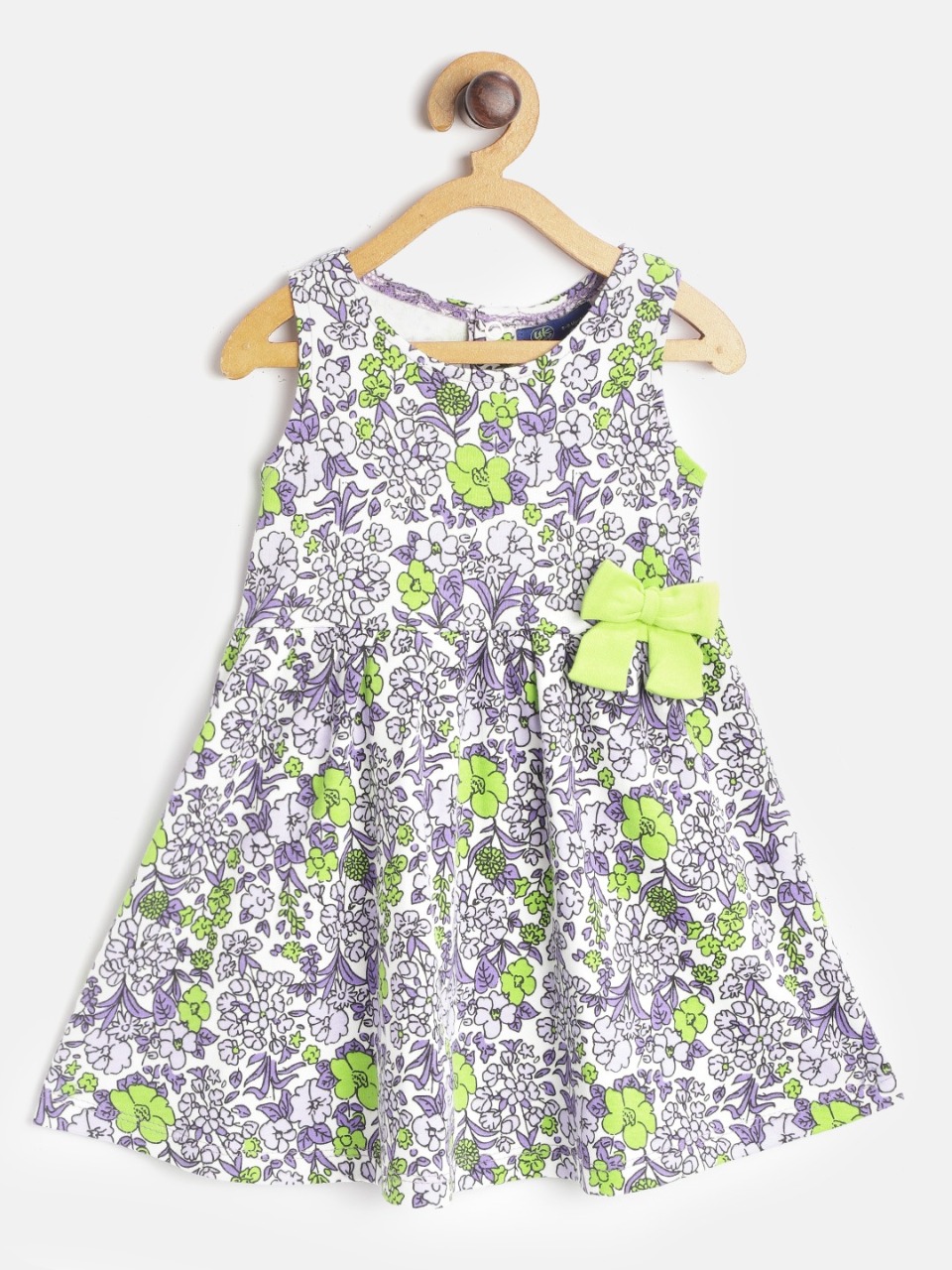 YK Girls Floral Print A-Line Dress with Bow Detail