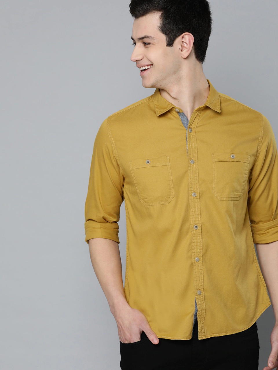 HERE&NOW Men Mustard Yellow Casual Shirt