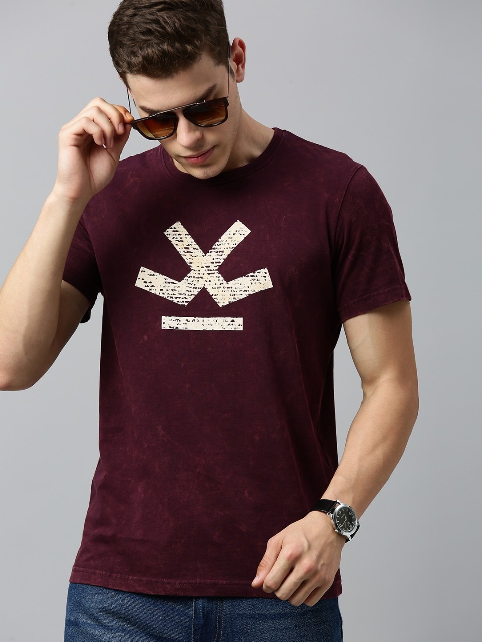 WROGN Men Maroon Brand Logo Printed T-shirt