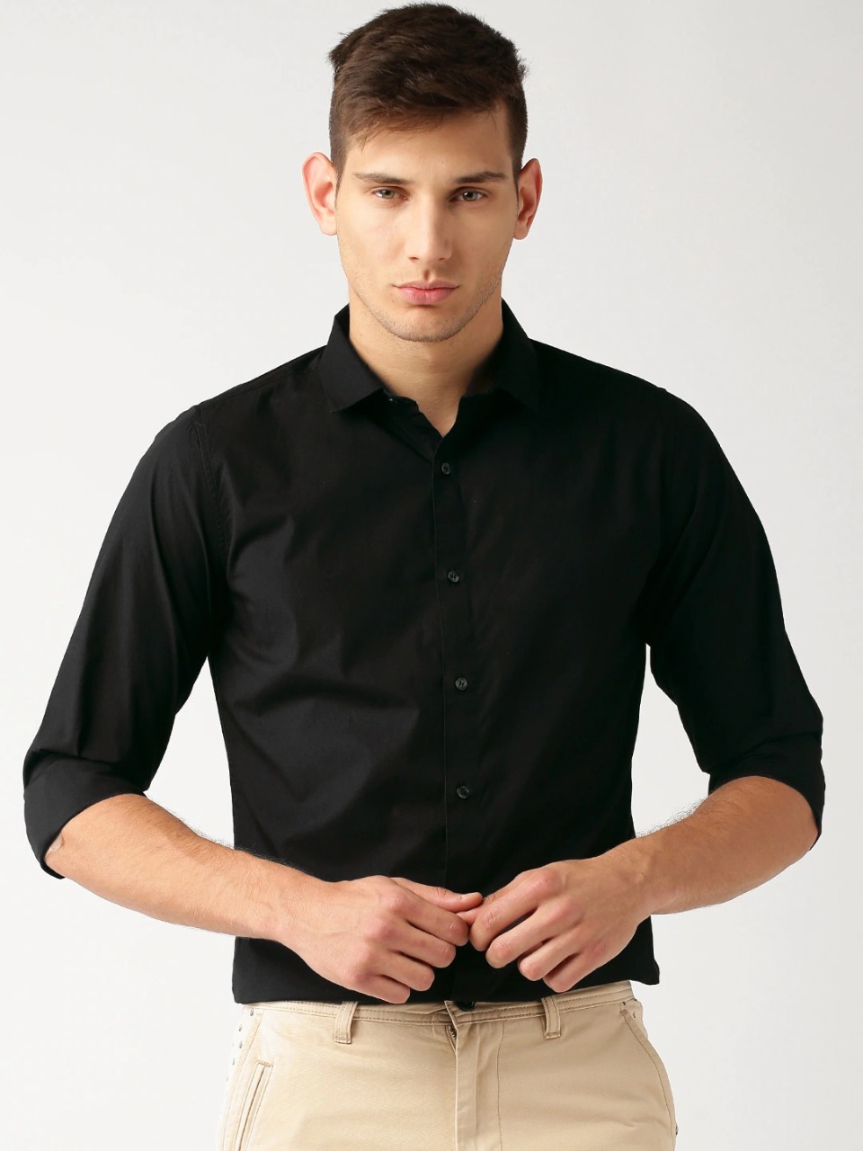 ether Men Black Slim Fit Antimicrobial Cotton Stretch Shirt