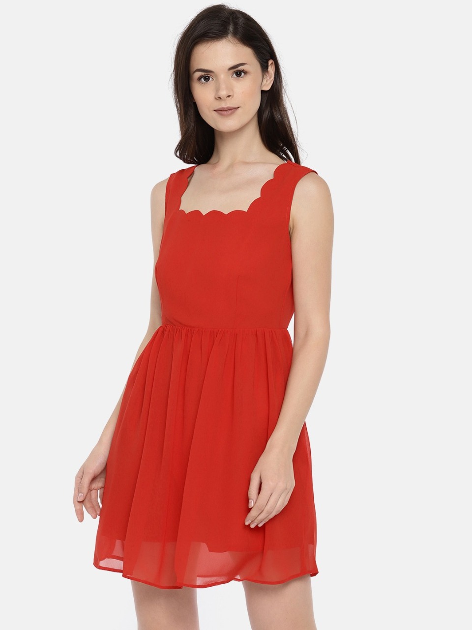 ROVING MODE Women Red Solid Fit and Flare Dress