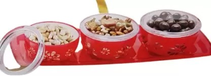 Joyo fantacy dry fruit servers set of 1 tray +3 bowls with lid