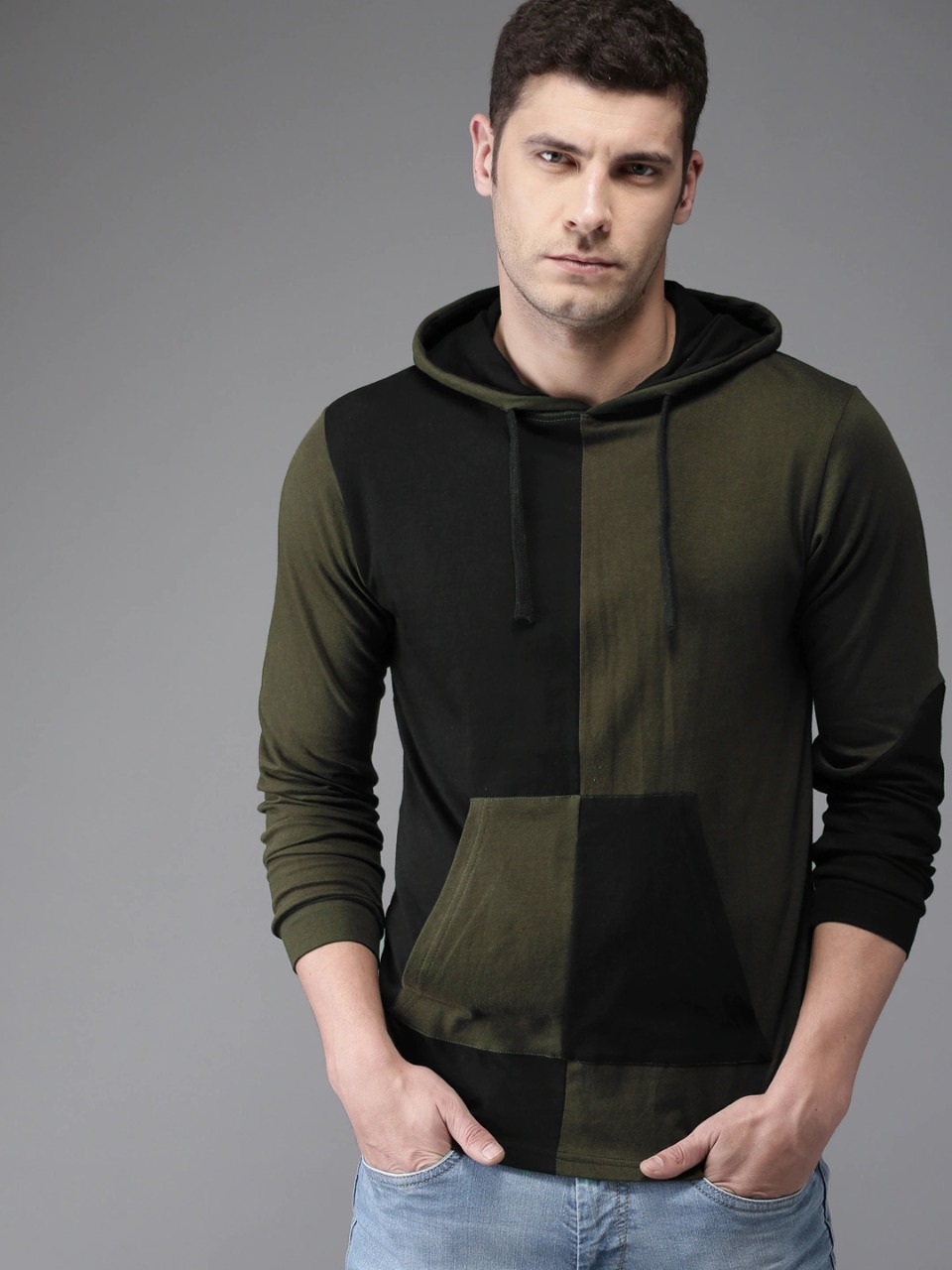 HERE&NOW Men Colourblocked Hood T-shirt