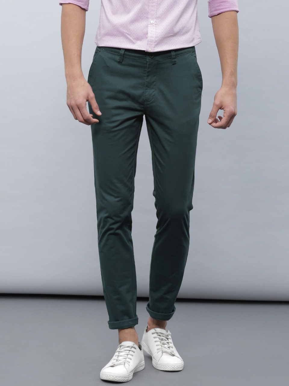 ether Men Teal Blue Casual Slim Fit Trousers