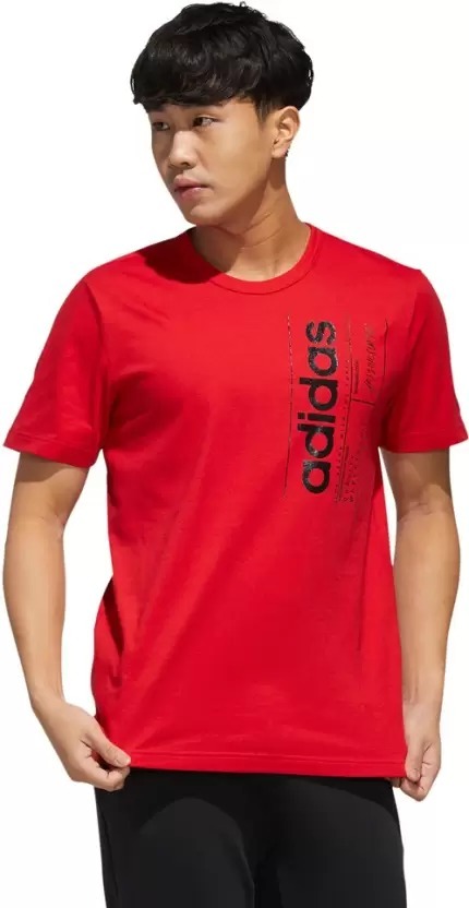 ADIDAS  Sporty Men Round Neck Red T-Shirt