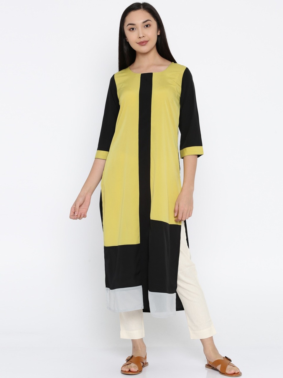 RANGMANCH BY PANTALOONS Women Colourblocked Straight Kurta