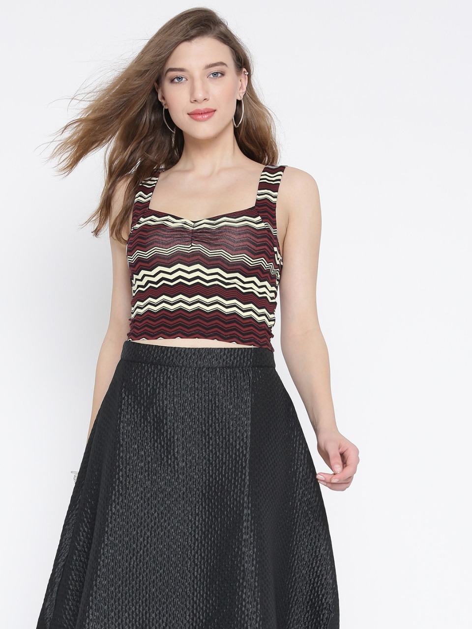 FOREVER 21 Women Maroon Chevron Print Crop Top