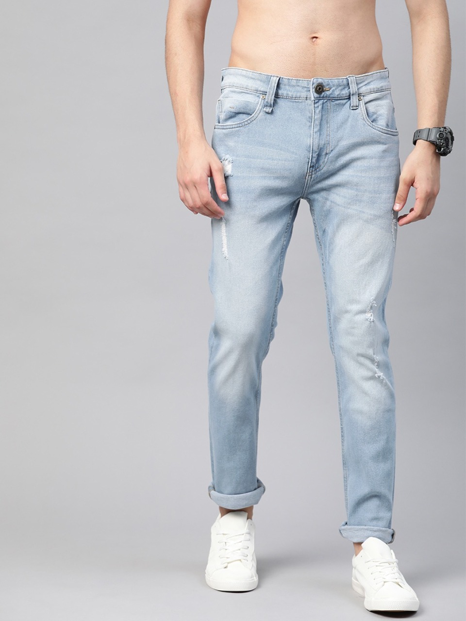 Roadster Men Skinny Fit Low Distress Heavy Fade Stretchable Jeans