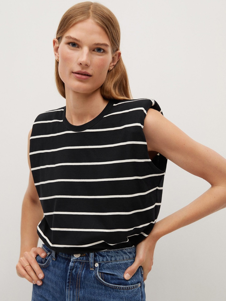 MANGO Women Striped Organic Cotton Round Neck T-shirt