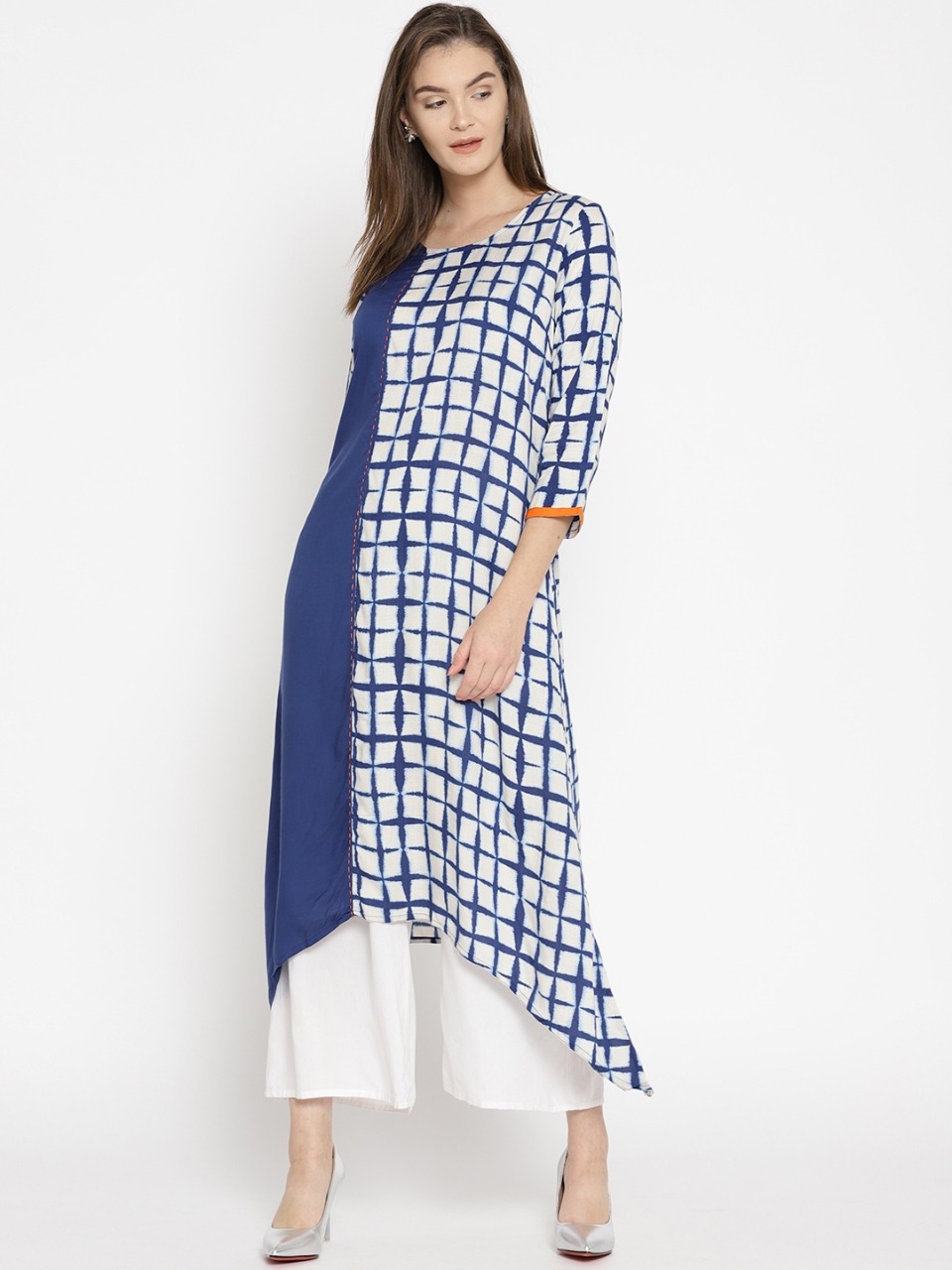 RANGMANCH BY PANTALOONS Women Checked A-Line Asymmetric Kurta