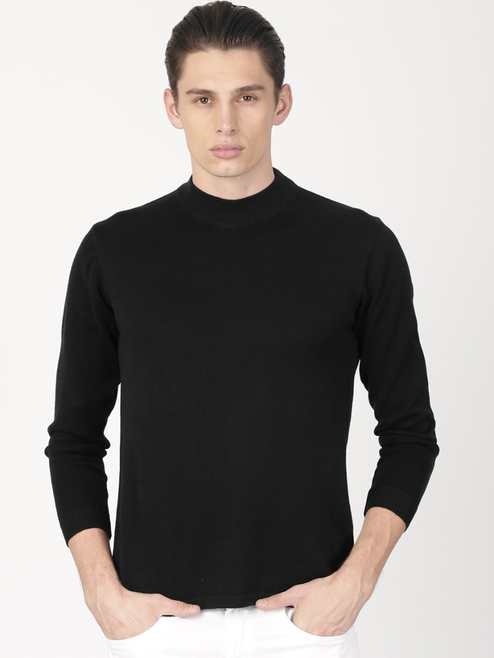 ether Men Black Solid Sweater