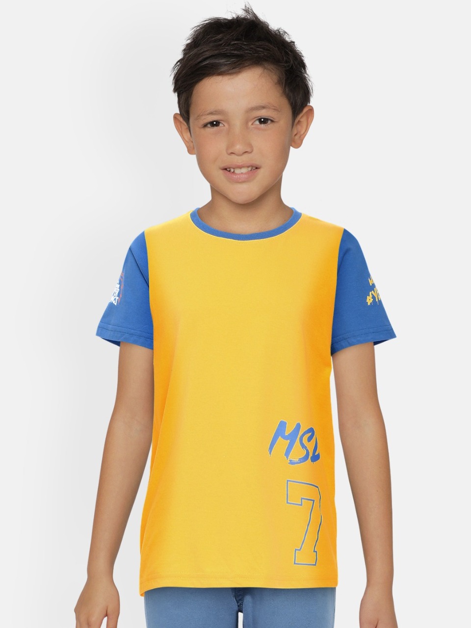 HERENOW Boys Printed Round Neck Chennai Super Kings MSD Pure Cotton T-shirt