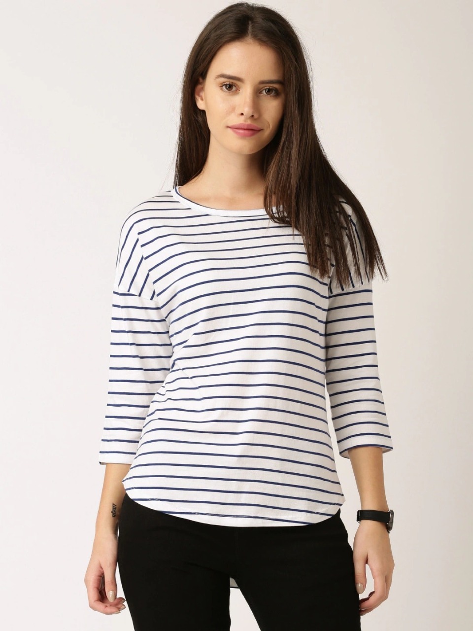 ether Women Striped Round Neck T-shirt