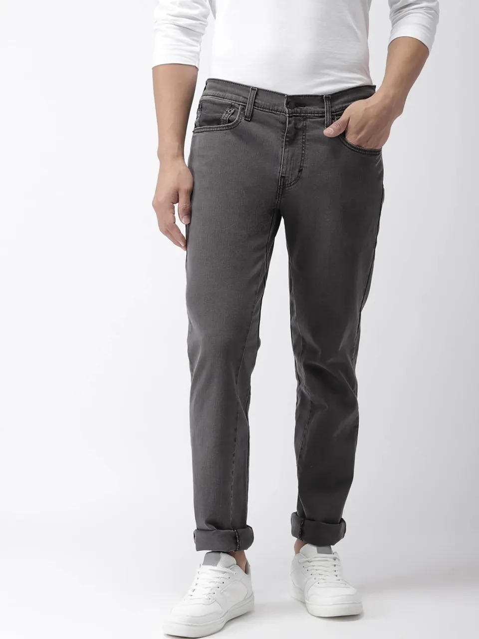 Levi's Men Grey Cotton Slim Fit Jeans