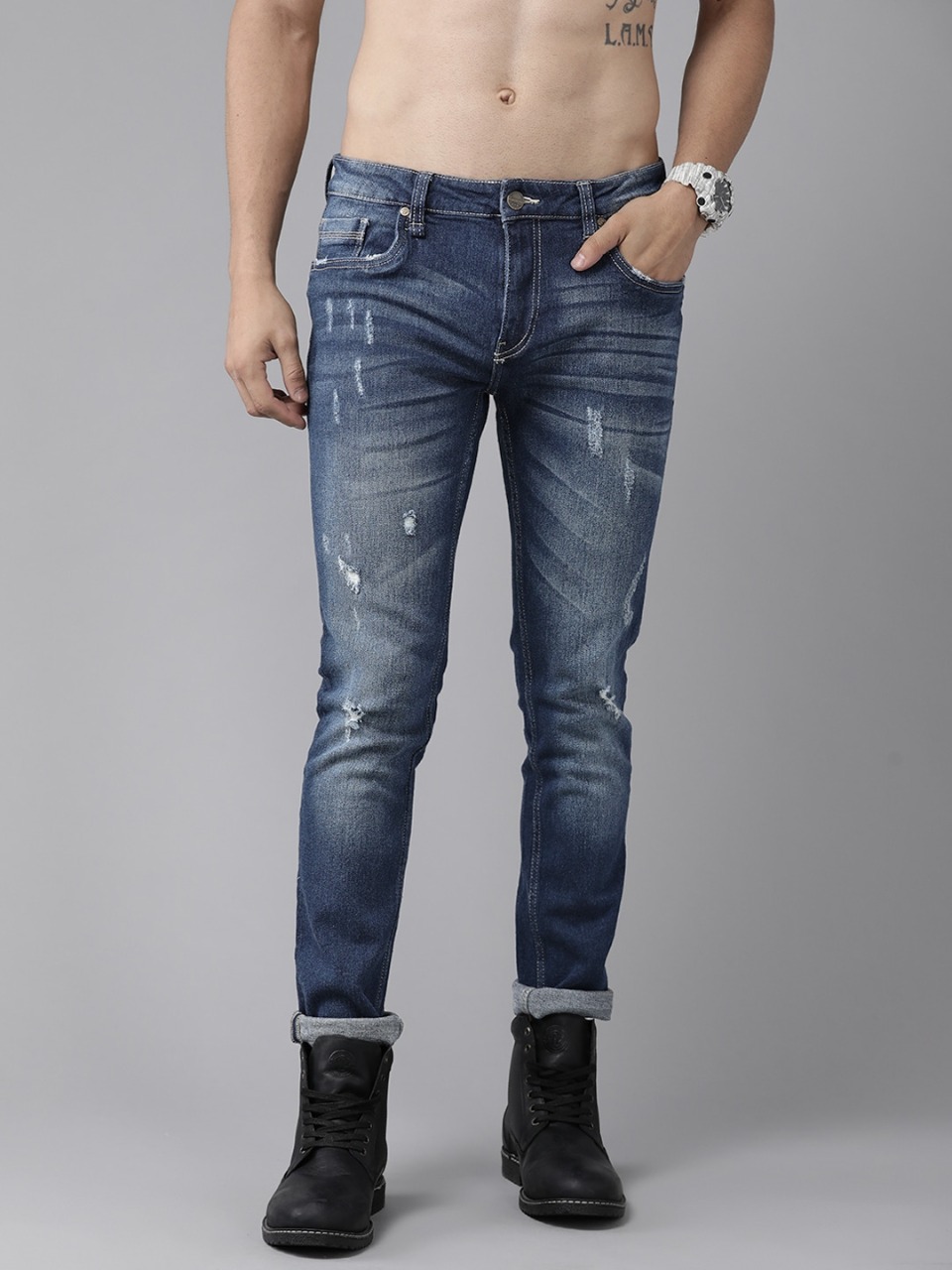 Roadster Men Skinny Fit Mid-Rise Low Distress Stretchable Jeans